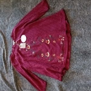 Umgee burgundy lace embroidered top